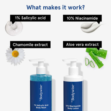 Bodywise Body Care Mini Kit 1% Salicylic Acid Body Wash, 375ml & 10% Niacinamide Body Lotion, 200ml Niacinamide & Aloe Vera Extract